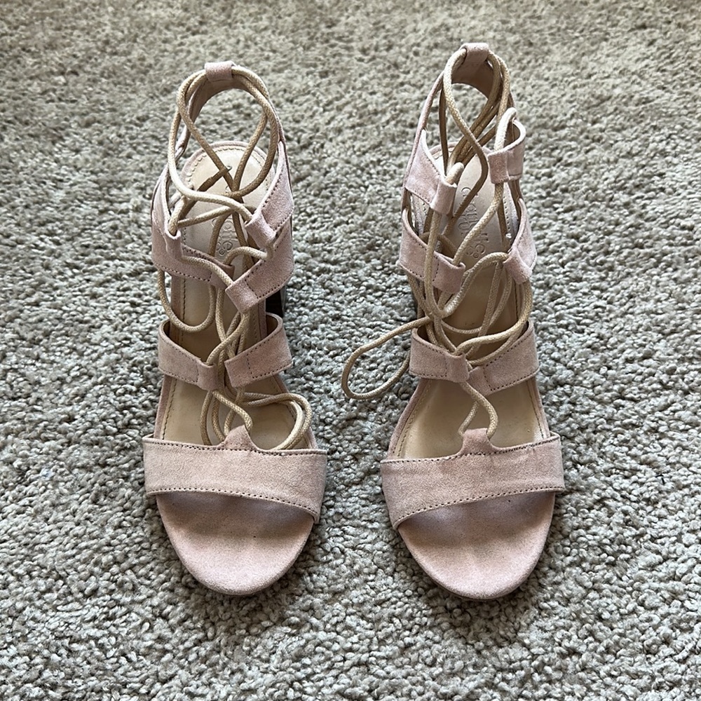 Pink strappy heels in good condition